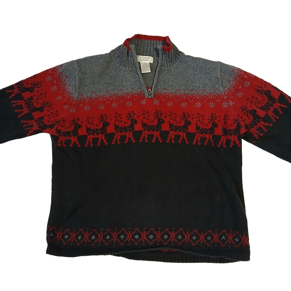 women's Christopher & Banks reindeer quarter zip sweater